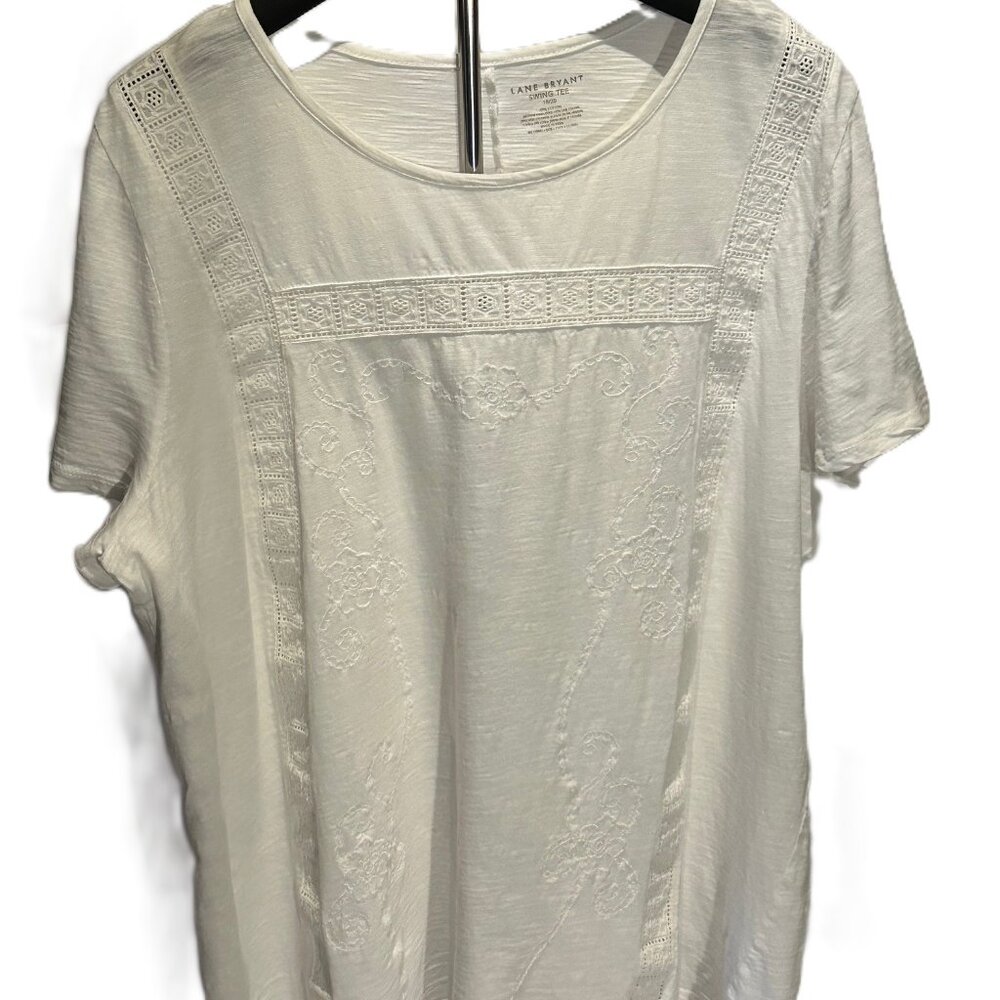 Lane Bryant White Crochet Detailed Cotton Swing Tee Size 18/20